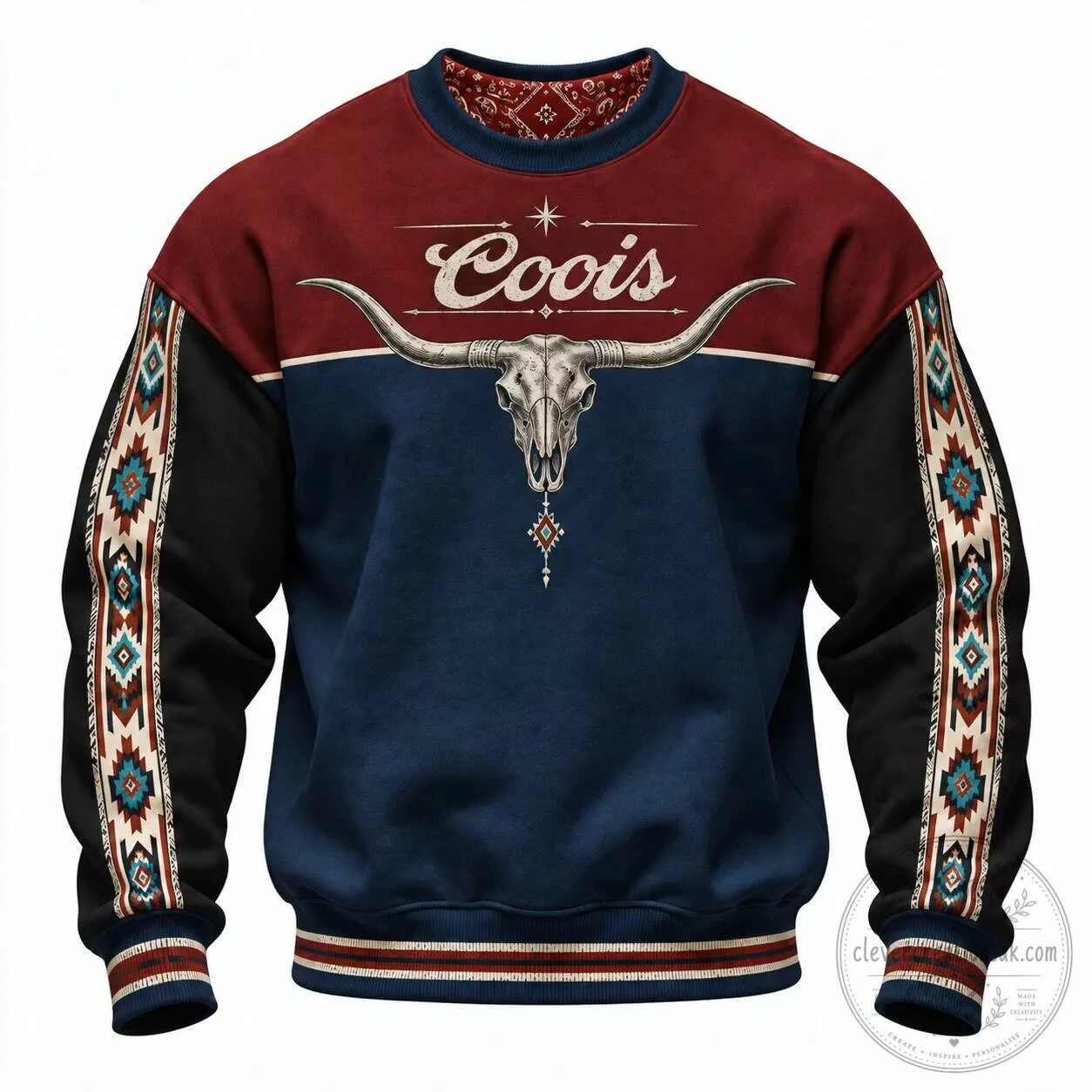 Coors Rodeo Longhorn Skull Western Style Crewneck Sweatshirt
